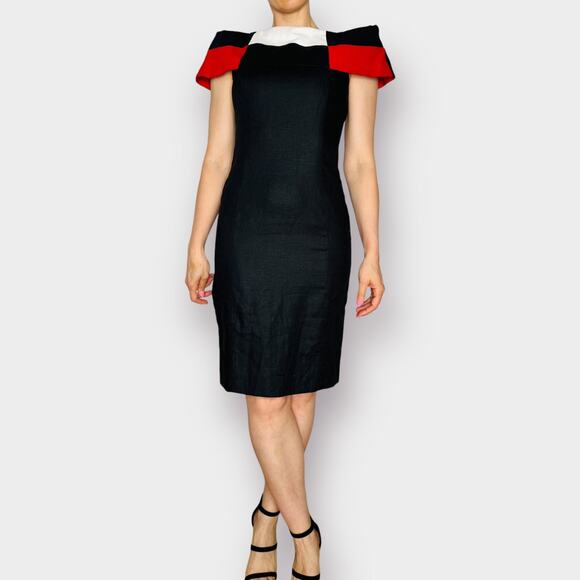 80s R.B. Design Group ‎ Black Red White Linen Dress - Picture 1 of 6